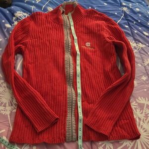 Ohio State Buckeyes Red Gray Full Zip NCAA Fan Apparel Ribbed Sweater Women's M